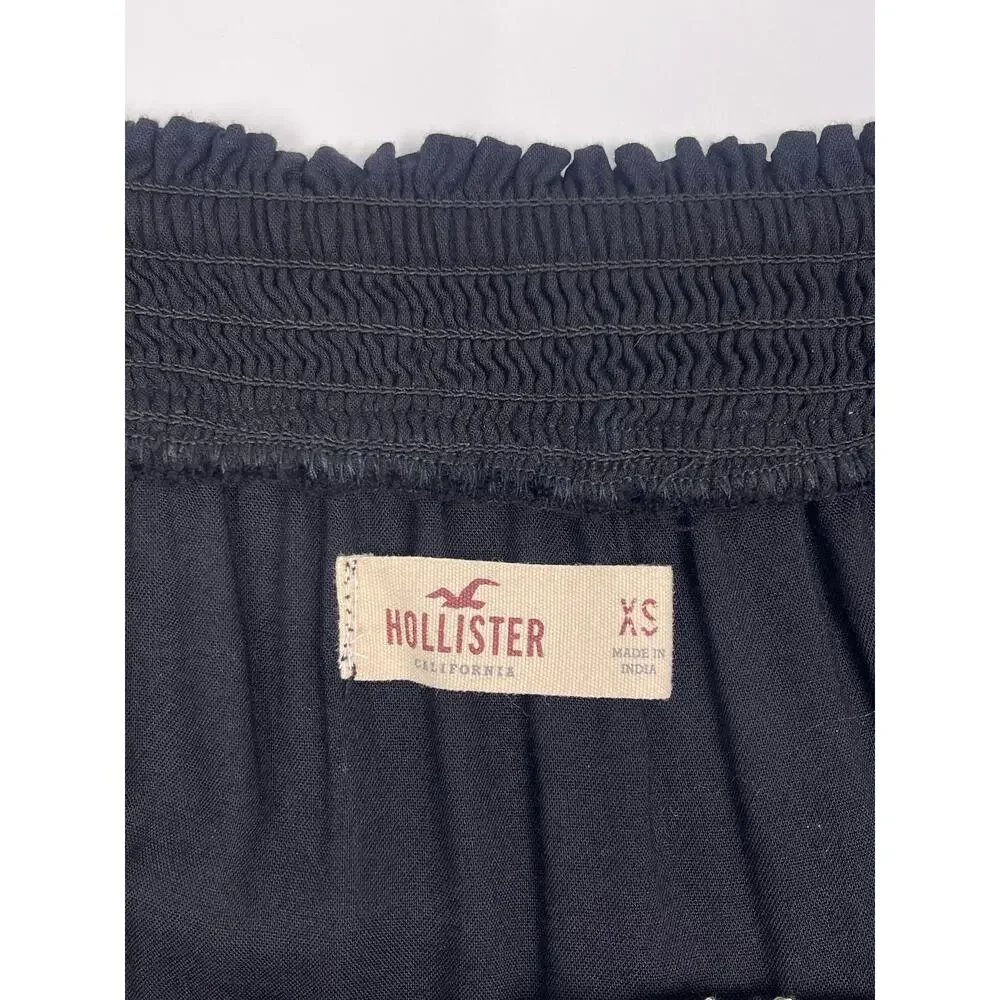 Hollister Size XS Black Floral Embroidered Long‑Sleeve Babydoll Dress - Picture 12 of 13